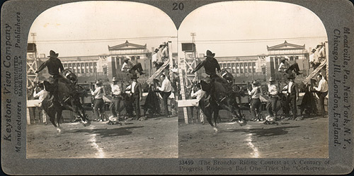 Keystone Stereoview Cowboy & Cattle Round-up in KANSAS from a 72 Card Set 1920's 