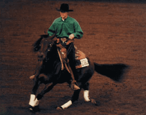 Todd Bergen scored the 1995 AQHA senior reining world championship aboard Lean With Me. At the time, Bergen had five consecutive wins in the Jim Norick Arena, spanning NRHA and AQHA successes. (Credit: courtesy of AQHA)